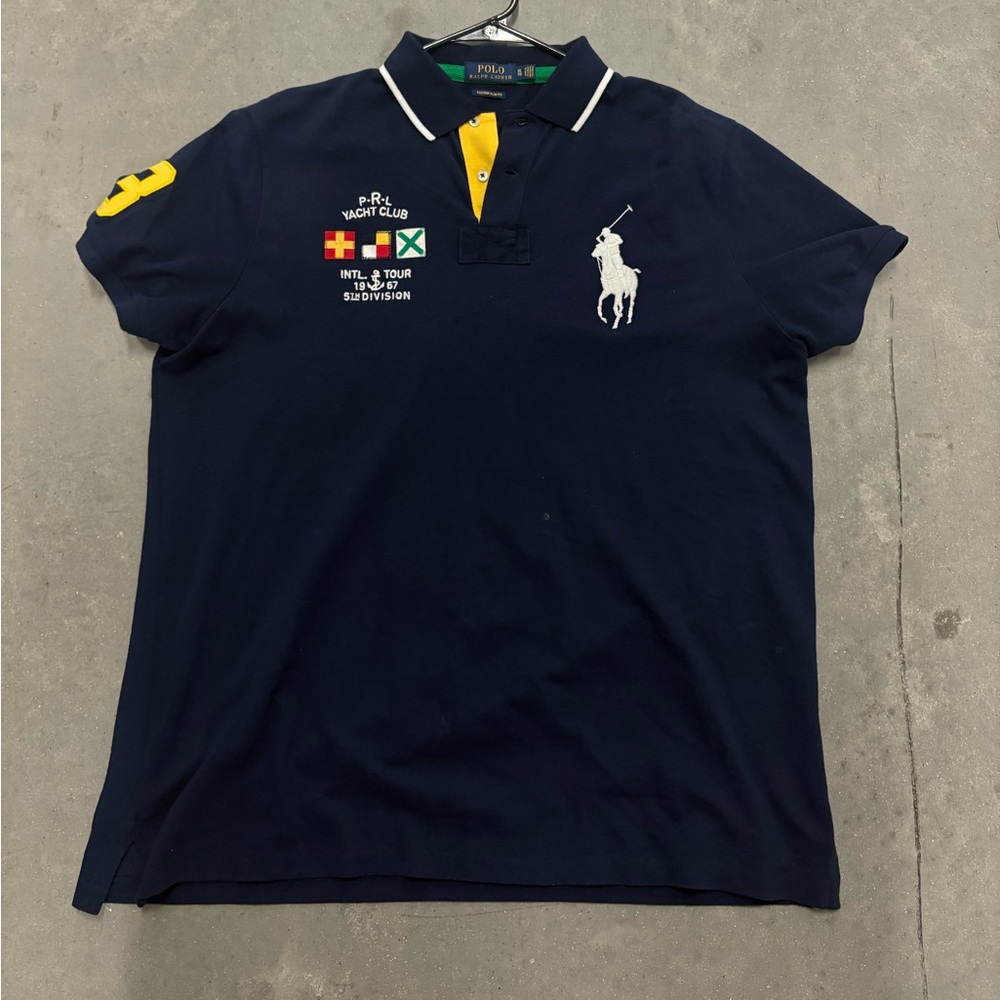 Ralph Lauren Navy Polo Shirt with Yellow Accents